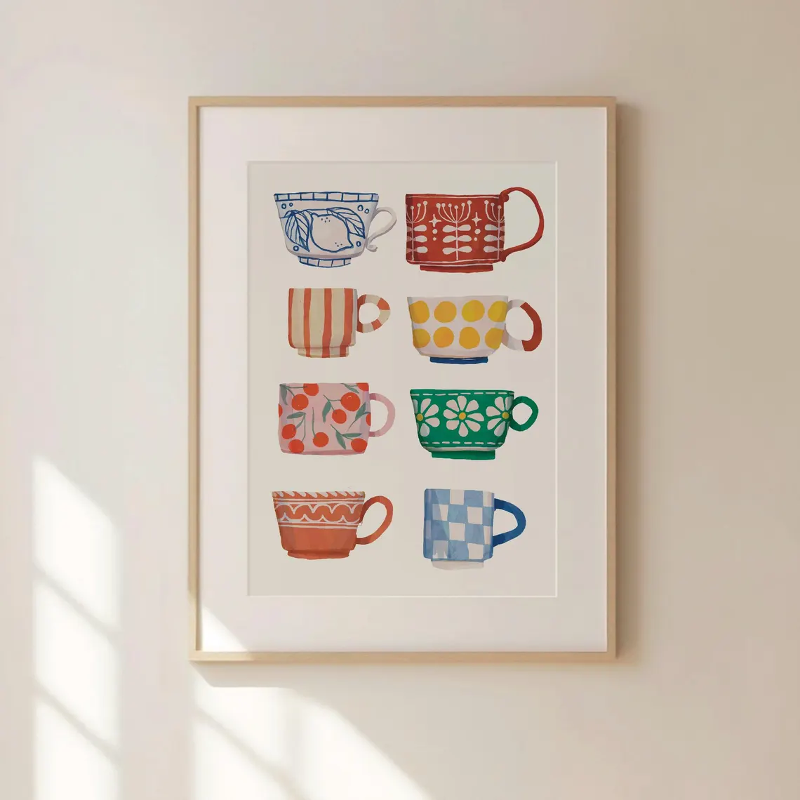 Coffee Tea Essentials - Wzór z filiżanką herbaty, Plakat śniadaniowy,