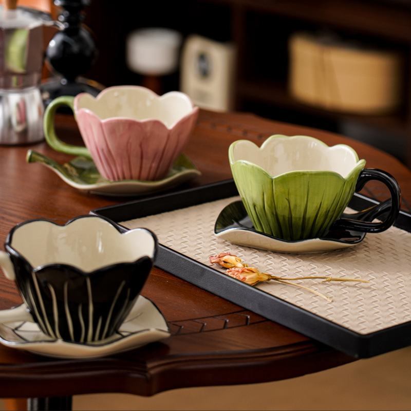Coffee Tea Set - Nieregularny ręcznie malowany zestaw filiżanek do